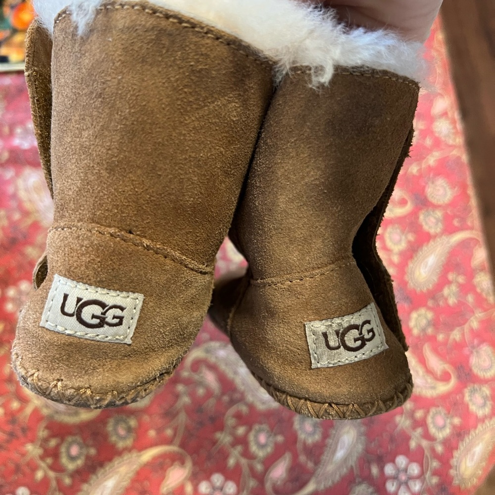 UGG Tan Kids Booties with Cream Lining